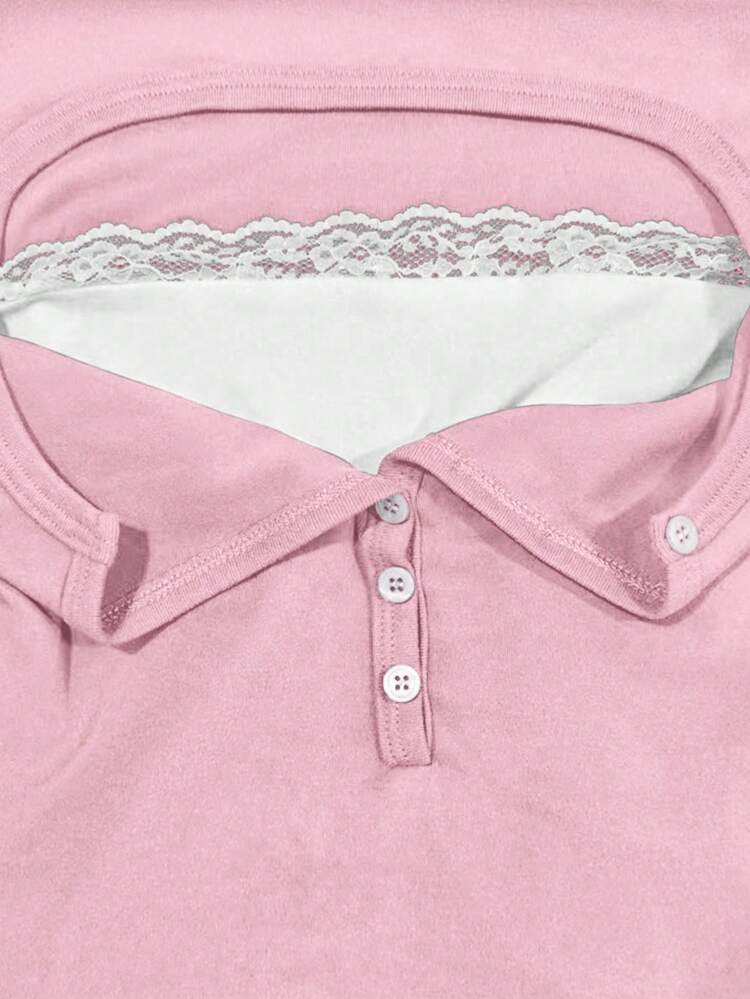 INAWLY 1pc Women Slim Fit Long Sleeve 2 In 1 T-Shirt - Pink - View 3