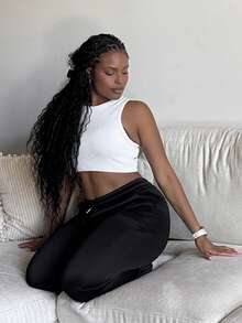 Tyla Gomez Women's Solid Color Drawstring Waist Pockets Casual Jogger Pants - Black - View 4