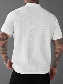 Manfinity CasualCool Men's Textured Short Sleeve Casual Commuter Polo Shirt - White - View 2