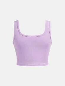 SHEIN Girlism Tween Girl Fitted Casual Round Neck Tank Top And Bike Shorts Set - Multicolor - View 5