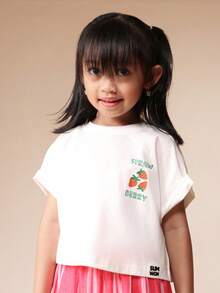 SUMWON 女童草莓印花T恤和阔腿裤两件套夏季套装 - 紅色 - 查看 5