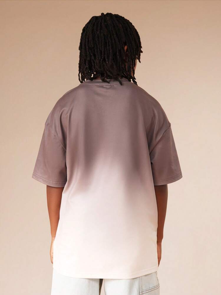 Oversized Ombre T-Shirt With Script Print