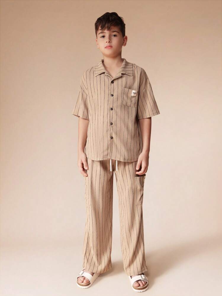 Textured Striped Shirt And Pant Set
