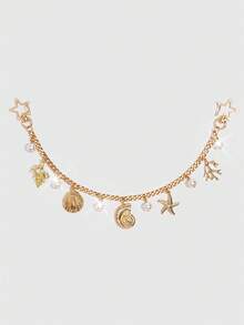ROMWE Fairycore 1 pieza Adorno de concha marina para un estilo festivo, cadena de concha de estrella de mar, llavero de cola marina de concha, adecuado para combinar con una bolsa cuadrada pequeña cuando salgas de vacaciones. - Oro 1 - Ver 7