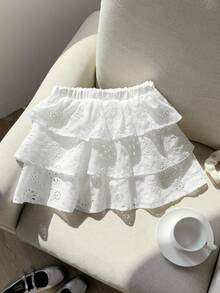 SHEIN Tween Girls Jacquard Weave White Princess Cute & Sweet Skirt - White - View 2