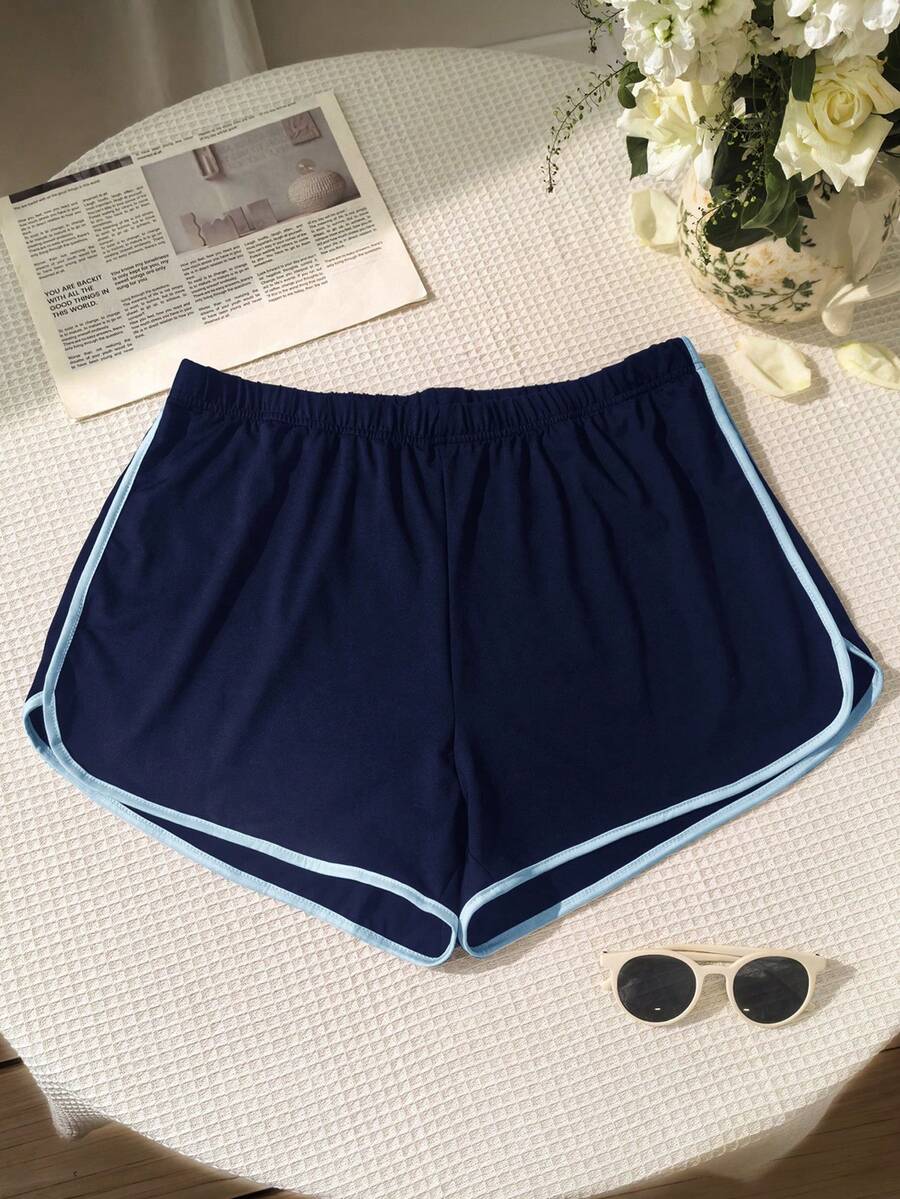 Comfortcana Quần short thể thao thường ngày dành cho nữ cỡ lớn với viền tương phản. - Màu xanh lam - Xem 1