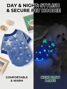 PETSIN 1 Pc Pet Blue Star Flannel Print Glow-In-The-Dark Thick Plush Warm Crew Neck Dog Sweatshirt, Autumn/Winter - Multicolor - View 4