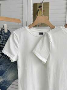 Tseoso 两件套白色短袖T恤，休闲简约，适合秋、冬、春、夏穿着，95%棉，百搭 - 白色 - 查看 6