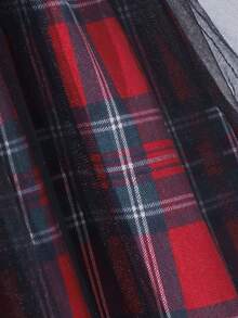 Elladie kids Đầm bé gái dễ thương, tay phồng, cổ tròn, họa tiết kẻ caro, chân váy lưới, kèm thắt lưng, thích hợp mặc hàng ngày. - màu đen - Xem 8