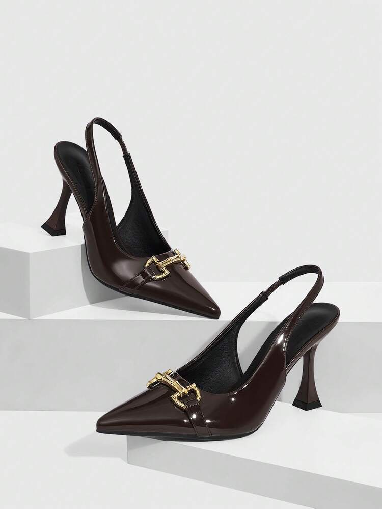 CUCCOO SZL Women's High Heels Pointed Toe 9CM Women's Burgundy High Heels Shoes Elegant Stiletto Shoes Mirror PU Material Easy To Wear After Lifting Metal Bamboo Buckle Black High Heels Brown High Heels Professional Shoes Fashion Versatile Suitable For Daily/Party/Commuting/Valentine's Day Dating/Christmas/Formal Women's Shoes Valentine's Day