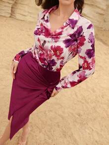 Modelyn 优雅通勤风深V领扎染印花衬衫 - 彩色 - 查看 2