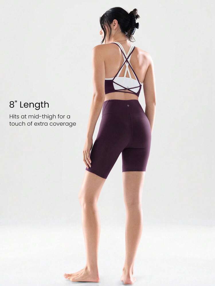 8" FeatherFit™ High-Waist Pocket Biker Shorts Cycling Running Gym Workout