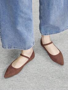 CUCCOO BIZCHIC Women's Pointed Toe Buckle Design Casual Everyday Commute Versatile Flat Shoes Spring Shoes - Brown - View 1