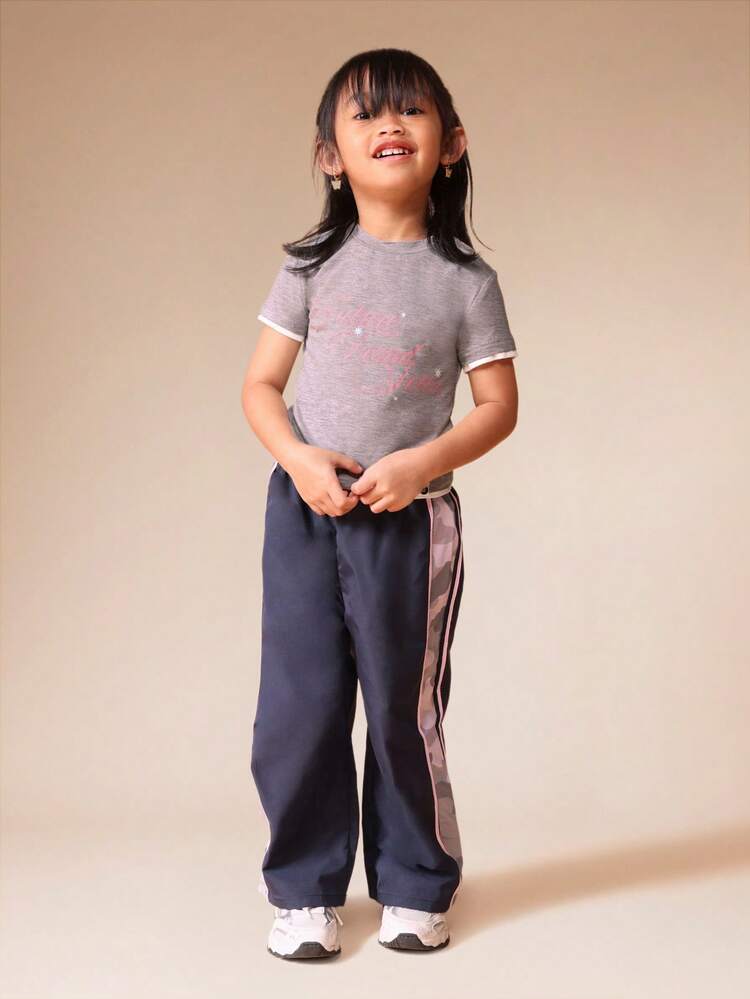 Script Print T-Shirt And Wide Leg Pants Set