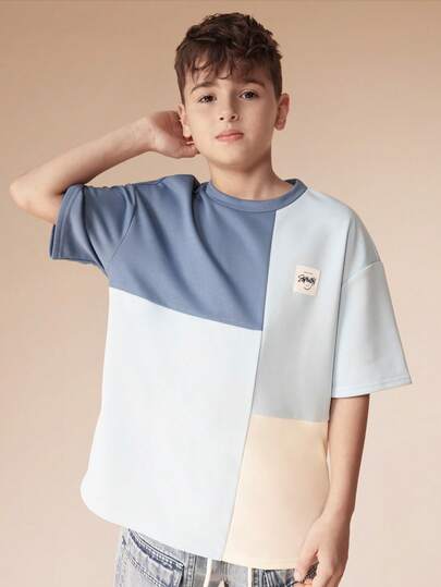  SUMWON 男童撞色短袖圆领T恤 休闲夏季上衣 度假