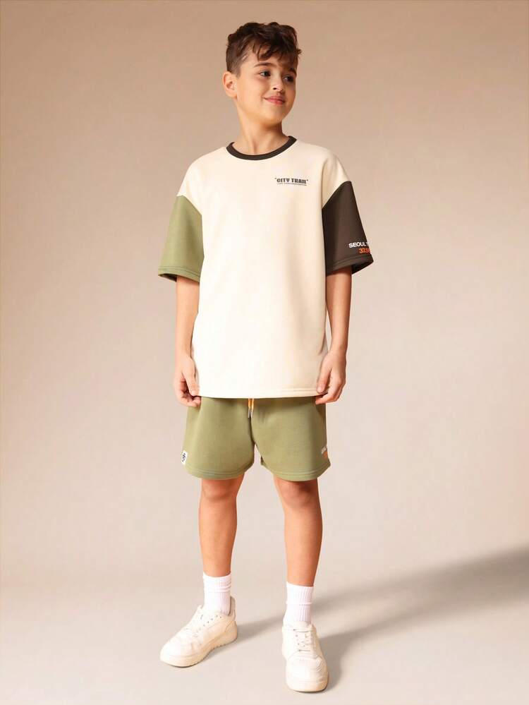 Color Blocked Co-Ord Set With Crew Neck