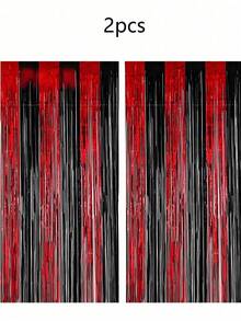 2 Pieces Red And Black Foil Tassel Backdrop - Perfect For Birthdays, Graduations, Disco Parties, Halloween, Christmas, Valentine'S Day, And Anniversaries. - Multicolor - View 8
