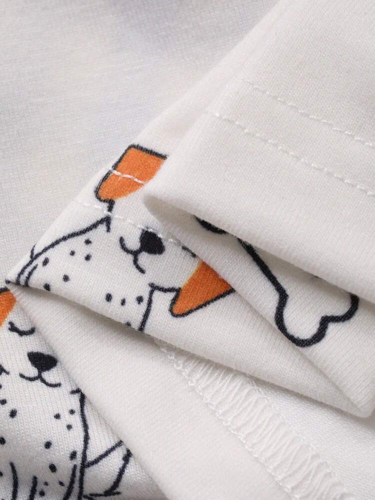 Happy Dog Allover Print Collar Top & Plaid Pajama Pants Women Sleepwear Set