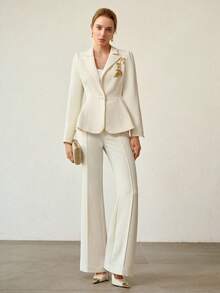 MOTF PREMIUM ELEGANT EMBROIDERED WAIST FLARED BLAZER, SPRING/SUMMER - Apricot - View 1