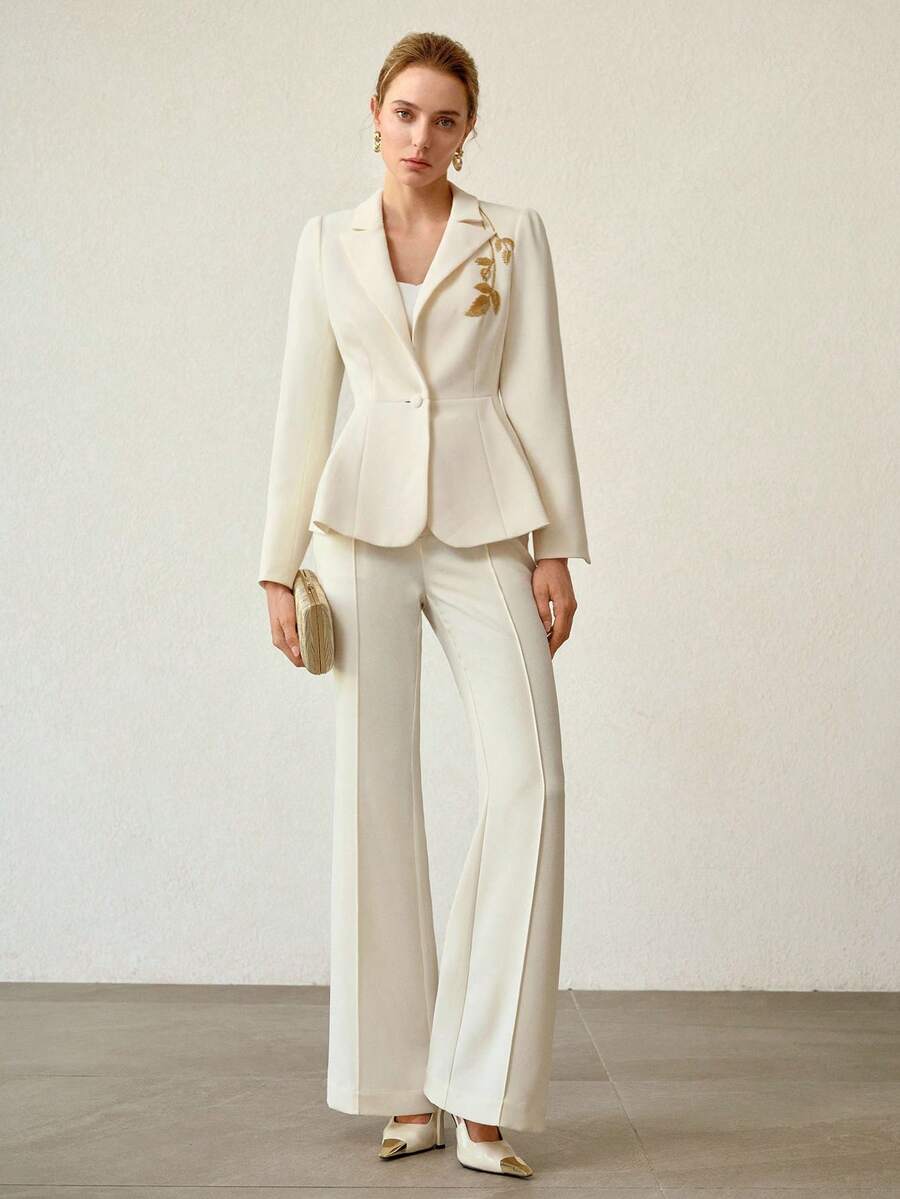 MOTF PREMIUM ELEGANT EMBROIDERED WAIST FLARED BLAZER, SPRING/SUMMER - Apricot - View 1