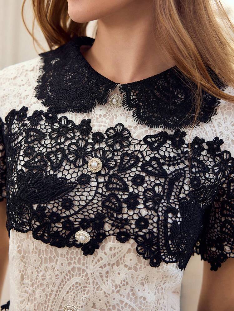 FASHIONABLE COLORBLOCK LACE LONG DRESS FOR WOMEN