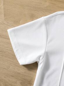 SHEIN Mirajuku 男童休闲简约优雅T恤，正面褶裥设计，纯色圆领，舒适华夫格面料，适合夏秋穿着。 - 白色 - 查看 4