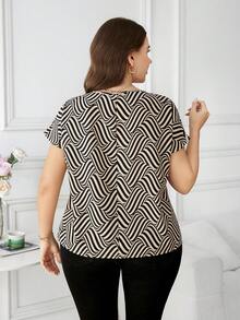 SHEIN Clasi 大码极简几何图案宽松衬衫 - 彩色 - 查看 3