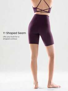 GLOWMODE 8" FeatherFit™ Crossover Biker Shorts Cycling Running Gym Workout - Bold Plum - View 2