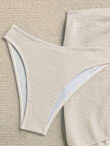 Soleia Ensemble de bikini bandeau texturé avec jupe cache-maillot, décoré d'étoiles de mer métalliques, idéal pour les vacances à la plage des femmes - Beige - Voir 4