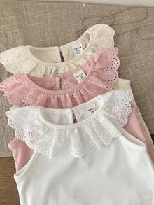 3pcs/Set Newborn Baby Girl Cute Knitted Ruffle Romper Set, Summer - Multicolor - View 4