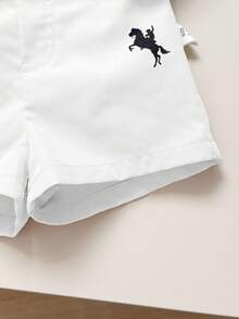 Newborn Baby Boy/Girl Cute Summer Casual Versatile White Short Sleeve Shirt With Elastic Waist Khaki Belt Shorts Set Baby Boy Summer Baby Boys Sets - Multicolor - View 6