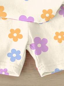 SHEIN LMoss Kids 2pcs Baby Girls Casual Floral Print T-Shirt And Shorts Set, Comfortable For Everyday Wear, Suitable For Summer - Multicolor - View 5