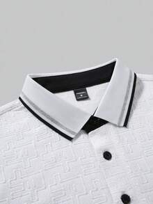 EGENSIO 男士提花纹理纯色罗纹领 Polo 衫 - 白色 - 查看 4