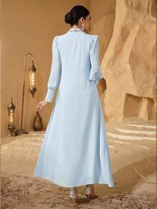 SHEIN Najma Elegant Floral Lace Patchwork Women Simple Fashionable Young Dress - Baby Blue - View 2