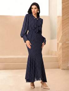 Graceveil 法式设计高腰收腰女式连衣裙 - 藏蓝色 - 查看 6