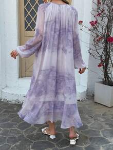 Vivie Lora 女士紫色扎染宽松褶皱中长连衣裙 - 紫色 - 查看 3