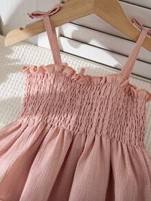 Souflis Souflis Set Atasan Camisole Musim Panas Berbahan Tenun dengan Tali Bahu Tipis dan Hem Bergelombang Warna Polos untuk Bayi Perempuan - Berwarna merah muda - View 6