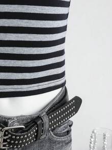 少女日常休闲时尚条纹吊带背心 - 黑色 - 查看 5