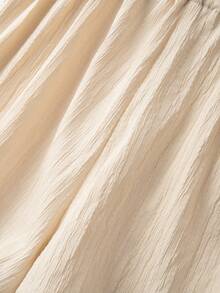 EMERY ROSE Women's Elegant Cream Textured Contrast Trim Regular Waist High Slit Shorts Skirt, Spring/Summer - Apricot - View 4