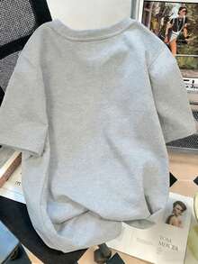 Resyla Camiseta bordada para mujer, cómoda y casual, para primavera/verano - Gris - Ver 2