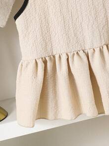 SHEIN Girls Sleeveless Frill Back & Pants Summer Outfit - Beige - View 8