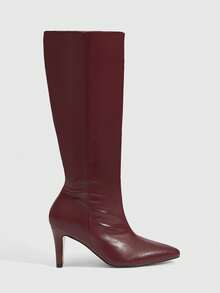 Daringsoles Women's Pointed Toe Slip-On Sexy Burgundy Stiletto High Heel Boots, Autumn/Winter Tall Boots, Fashionable Nightclub Glamorous - Burgundy - View 1