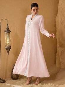 SHEIN Najma Elegant Floral Lace Patchwork Women Simple Fashionable Young Dress - Baby Pink - View 5