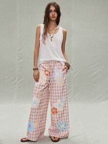 SoleilVie Quần ống rộng kẻ caro hoa văn cổ điển - Nhiều màu - Xem 6