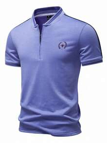 Manfinity Homme 男士动物纹条纹边饰 Polo 衫 白色男士 Polo 衫 白色男士 Polo 衫 白色男士 Polo 衫 白色男士 Polo 衫 - 霧霾藍 - 查看 3