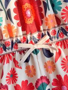 SHEIN Jumpsuit Pendek Tanpa Lengan Motif Retro Kasual untuk Anak Perempuan Remaja - MultiWarna - View 2