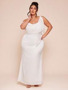 SHEIN BAE Plus Size White Elegant Summer Silky Beach Holiday Maxi Dress,Women's Asymmetric Collar Strappy Evening Gown With Flowing Cape Sleeve Formal Attire - White - View 5
