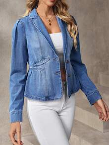 EMERY ROSE Chaqueta y abrigo de mezclilla de manga larga con botones delanteros y efecto degradado para mujer - Azul - Ver 3