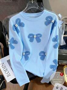 Resyla Women's Round Neck T-Shirt With Bow & Pearl Print, Digital Printed Faux Pearl Design - Multicolor - View 3