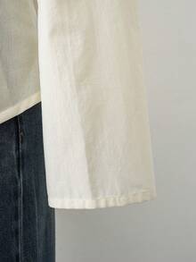 Elamini 黑色亚麻面料开襟立领纽扣不对称下摆长袖外套，女士秋冬复古中式优雅学术办公日常百搭款 - 白色 - 查看 7